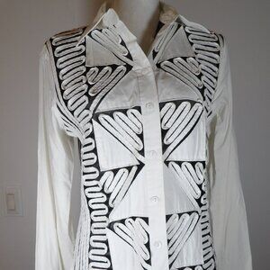 90s Y2K Obstenee Black sheer mesh and White cotton Blouse Size 10